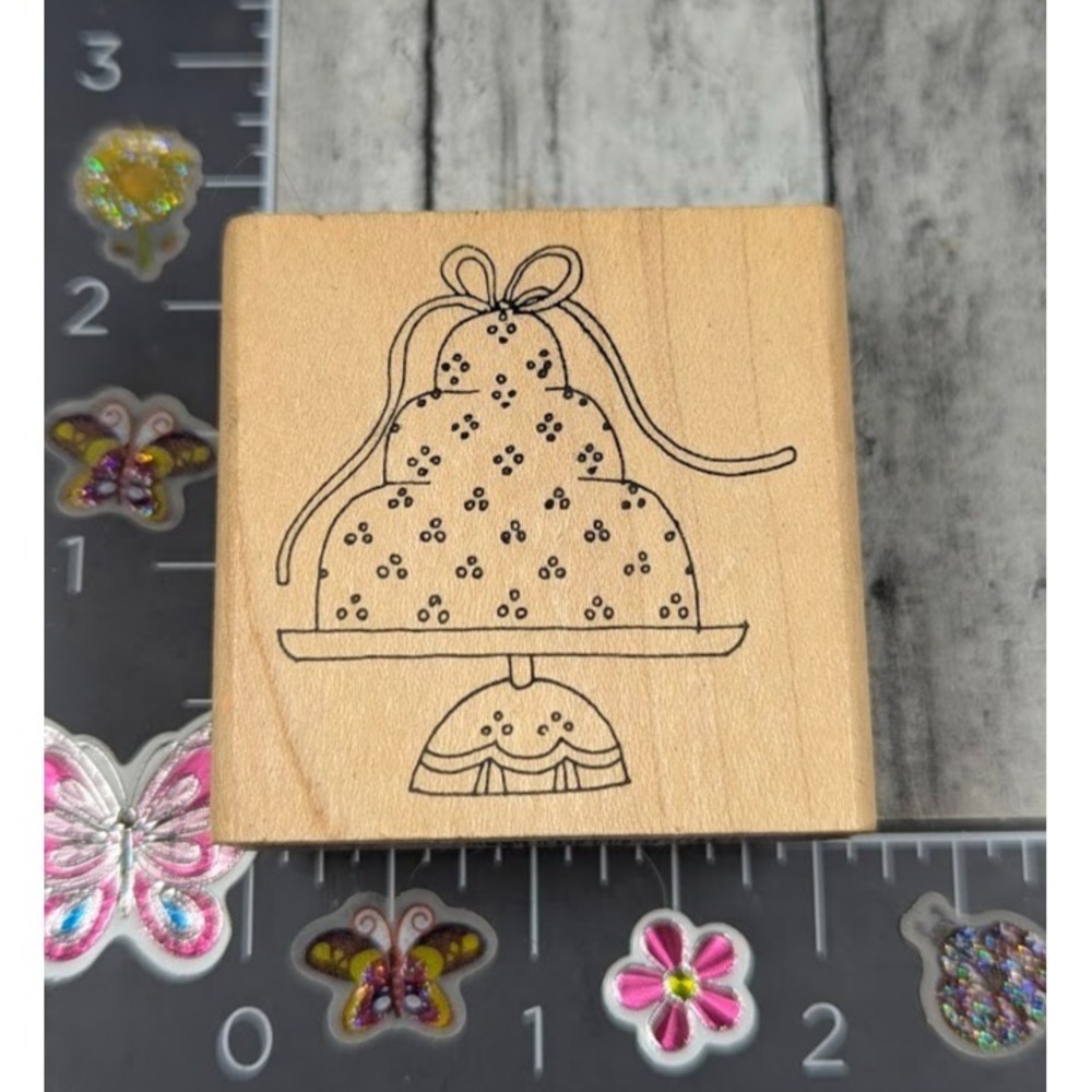 Jone Eyelet Cake Ribbon Wedding Stand Rubber Stamp Wood #M110
